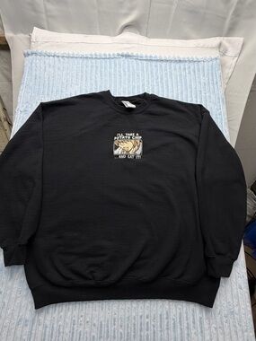 Black Graphic Crewneck Sweatshirt - Potato Chip Quote